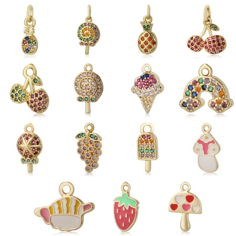 Ciondolo a Forma di Frutta e Lecca-lecca in Rame per Donna Ragazza Con Strass e Smalto Fragola Ananas Accessori per Creazione Gioielli DIY