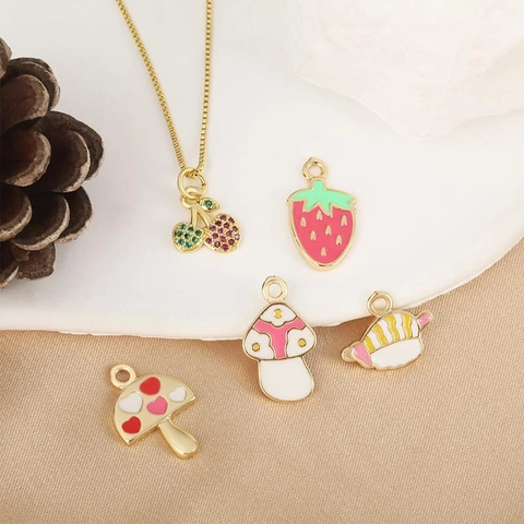 Ciondolo a Forma di Frutta e Lecca-lecca in Rame per Donna Ragazza Con Strass e Smalto Fragola Ananas Accessori per Creazione Gioielli DIY
