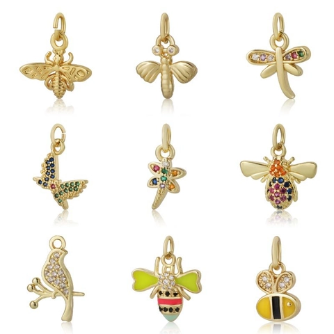 Gold Plated Copper Zirconia Animal Pendant Necklace Fashion Bee Dragonfly Hummingbird Butterfly Charm Necklaces For Women