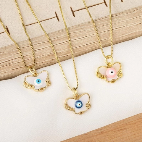 Copper Evil Eye Pendant Necklace For Women Fashion Rhinestone Butterfly Star Round Shape Pendants Bohemian Jewelry Gift