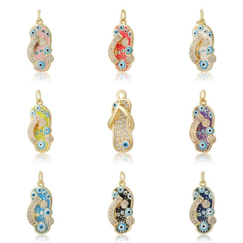 Collar Con Colgante De Chanclas Ojo Turco Para Mujer Cobre Esmalte Corazón Árbol De La Vida Dijes Joyería De Strass