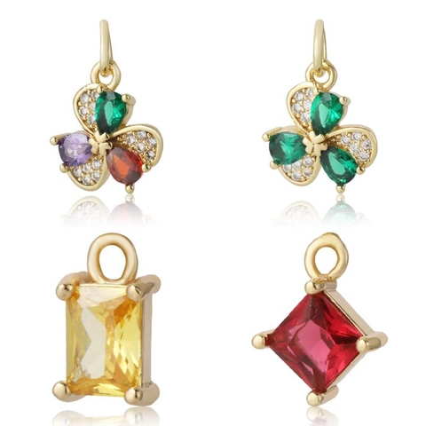 Ciondoli in Rame Placcato Oro Zirconia Fiore Stella Conchiglia DIY Componenti per Gioielli Accessori Collana Orecchini