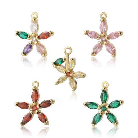 Ciondoli in Rame Placcato Oro Zirconia Fiore Stella Conchiglia DIY Componenti per Gioielli Accessori Collana Orecchini