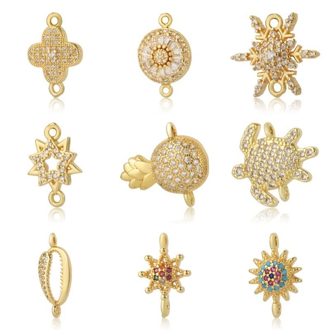 Copper Zirconia Colorful Star Sunflower Pendant Connectors For DIY Jewelry Making Necklaces Bracelets Earring Accessories Women Gifts