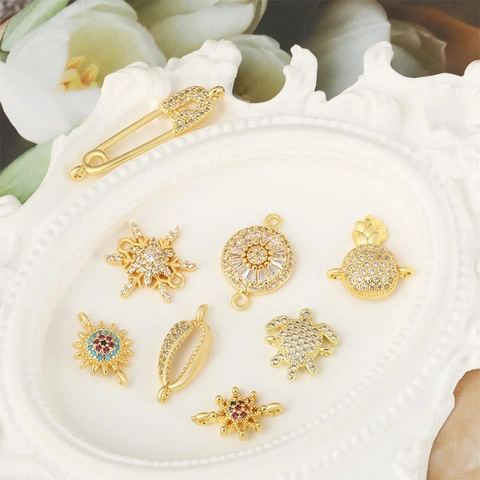 Copper Zirconia Colorful Star Sunflower Pendant Connectors For DIY Jewelry Making Necklaces Bracelets Earring Accessories Women Gifts