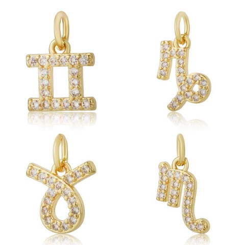 Mode Koper Goud Plated 12 Sterrenbeelden Hanger Zonder Ketting Micro Pave Zirconia Horoscoop Bedeltje Voor Sieraden Maken Vrouwen Accessoires