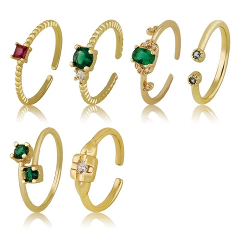 Anillo Abierto de Cobre Circonia de Lujo para Mujer Elegante Gema Cuadrada Roja Ovalada Verde Redonda Azul Clara Incrustada Anillo Ajustable