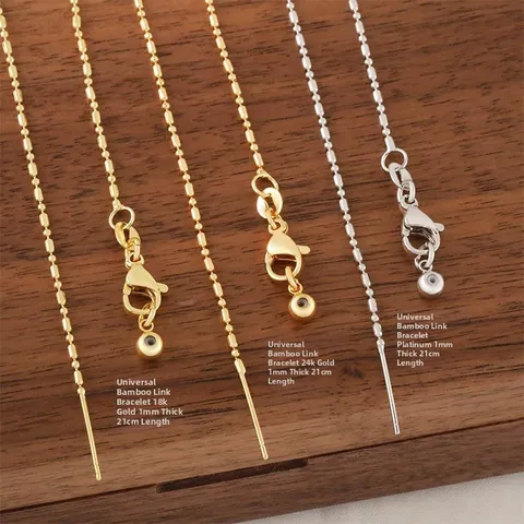 Adjustable 18K 24K Gold Plated Copper Bamboo Link Chain Bracelet With Lobster Clasp Fashion Jewelry For Women Men Gift