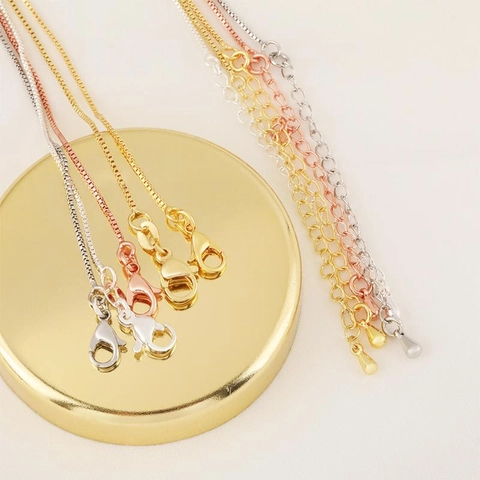 Fashion Copper Box Chain Necklace With Water Drop Extension Chain Lobster Clasp 18K 24K Gold Silver Plated Jewelry For Women