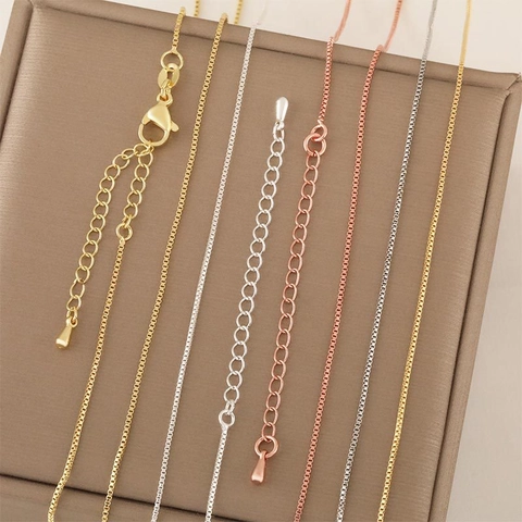 Fashion Copper Box Chain Necklace With Water Drop Extension Chain Lobster Clasp 18K 24K Gold Silver Plated Jewelry For Women
