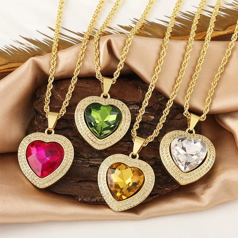 Lussuoso Ciondolo in Rame con Zirconia Cubica a Forma di Cuore Goccia Quadrato Solo Ciondolo (Senza Catena) Oro Gioielli Donna