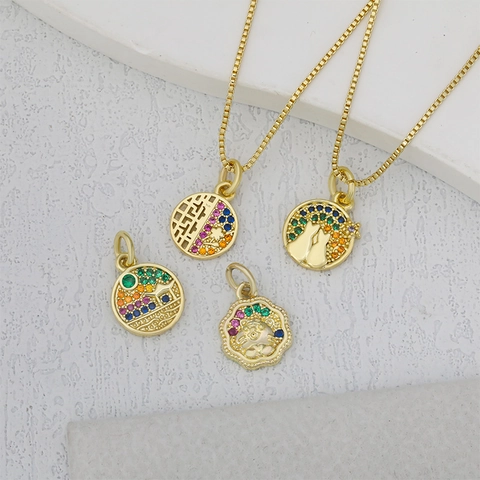 Colgante De Cobre Chapado En Oro Con Diamantes De Imitación Coloridos Solo Sin Cadena Gato Arquitectura Geométrico Accesorio Joyería DIY Mujer