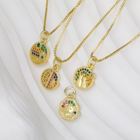 Colgante De Cobre Chapado En Oro Con Diamantes De Imitación Coloridos Solo Sin Cadena Gato Arquitectura Geométrico Accesorio Joyería DIY Mujer