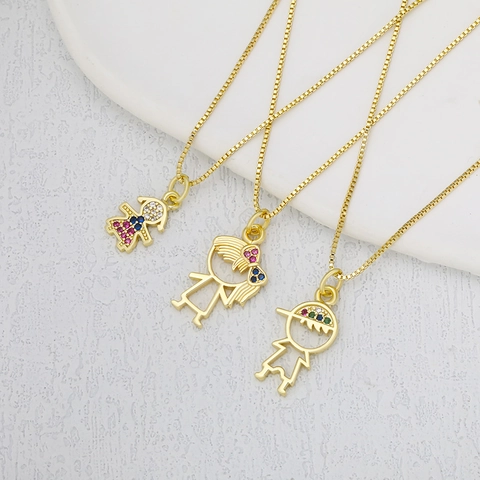 Ciondolo Carattere Cartone Animato in Rame Placcato Oro 18K Zirconia Fai-da-te per Collana Bracciale Ragazzo Ragazza Accessorio Gioielli Solo Ciondolo