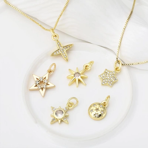 Ciondolo Solo Stella in Rame e Zirconia Per Creazione Gioielli DIY Stella della Bussola per Collana Donna Gioielli