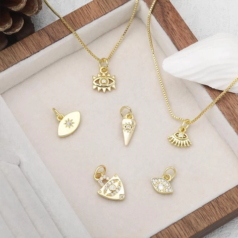 Gold Plated Copper Zirconia Evil Eye Pendant Only Without Chain DIY Small Charm For Necklace Bracelet Earring Finding