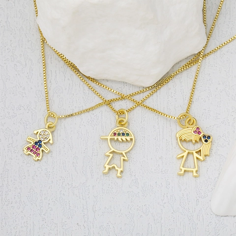 Ciondolo Carattere Cartone Animato in Rame Placcato Oro 18K Zirconia Fai-da-te per Collana Bracciale Ragazzo Ragazza Accessorio Gioielli Solo Ciondolo