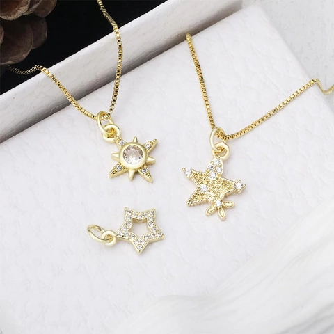 Ciondolo Solo Stella in Rame e Zirconia Per Creazione Gioielli DIY Stella della Bussola per Collana Donna Gioielli