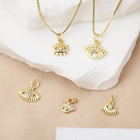 Gold Plated Copper Zirconia Evil Eye Pendant Only Without Chain DIY Small Charm For Necklace Bracelet Earring Finding