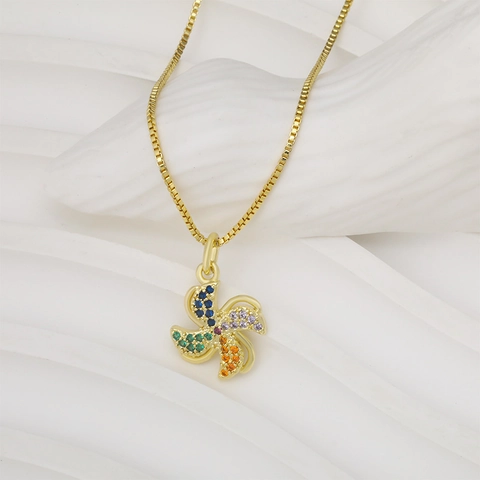 Minimalist Gold Plated Copper Colorful Zirconia Mini Windmill Pendant Only Without Chain For Women Cute Pinwheel Jewelry Accessory