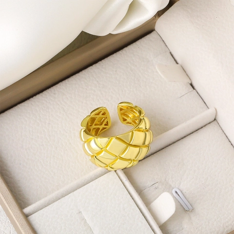Anillo Abierto Acolchado de Cobre para Hombre Moda Chapado en Oro Incrustado de Circonia Joyería Geométrica Minimalista Ajustable