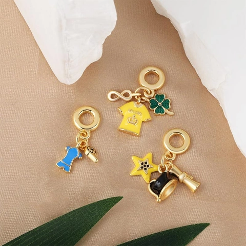 Gold Plated Copper Enamel Charms Pendants Sporty Soccer Jersey Clover Star Hat Graduation Scroll DIY Jewelry Making Accessories