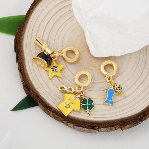 Gold Plated Copper Enamel Charms Pendants Sporty Soccer Jersey Clover Star Hat Graduation Scroll DIY Jewelry Making Accessories