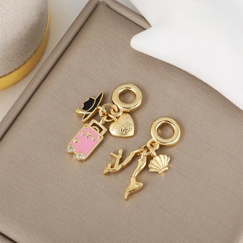 Copper Gold Plated Enamel Zirconia Heart Suitcase Mermaid Charms For Necklace Bracelet DIY Jewelry Making Pendants