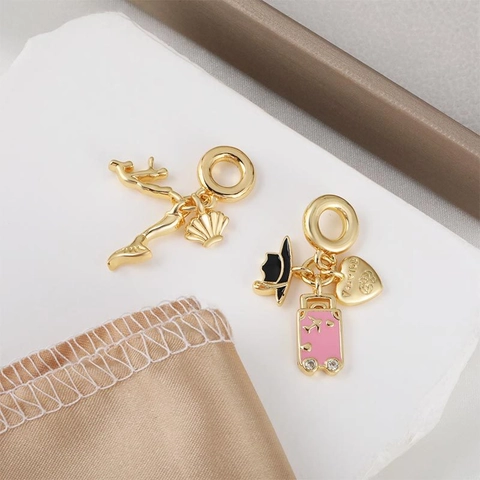 Copper Gold Plated Enamel Zirconia Heart Suitcase Mermaid Charms For Necklace Bracelet DIY Jewelry Making Pendants