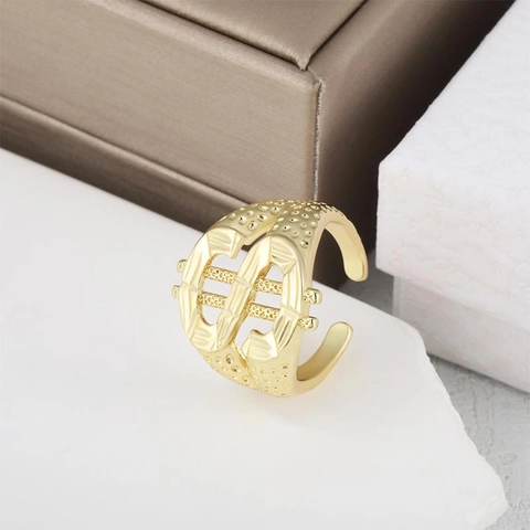 Hip Hop Gold Plated Copper Dollar Sign Daisy Flower Adjustable Open Rings Exaggerated Punk Zirconia Ring For Women Jewelry