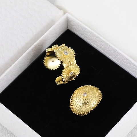 Hip Hop Gold Plated Copper Dollar Sign Daisy Flower Adjustable Open Rings Exaggerated Punk Zirconia Ring For Women Jewelry