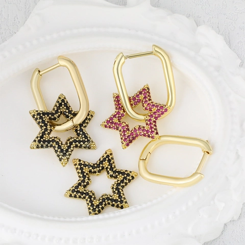 Pendientes de Aro con Colgante de Estrella de Cobre y Circonia Chapados en Oro Pendientes de Estrella de Seis Puntas Joyas
