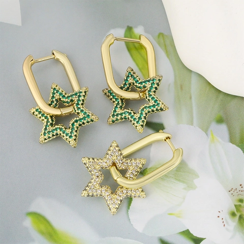 Pendientes de Aro con Colgante de Estrella de Cobre y Circonia Chapados en Oro Pendientes de Estrella de Seis Puntas Joyas