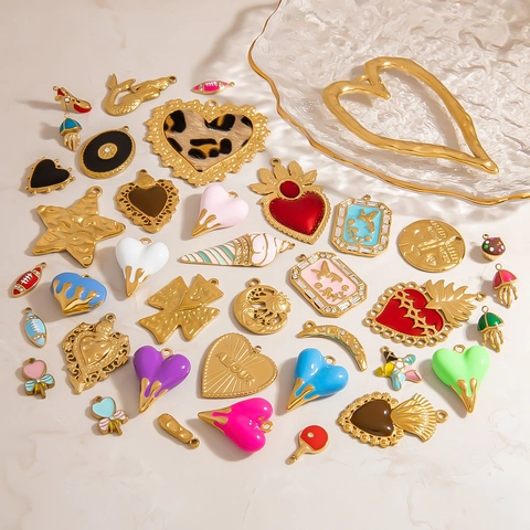 Stainless Steel Heart Jellyfish Mermaid Pendants Rhinestone Enamel Charms For DIY Jewelry Making Necklace Accessories Women
