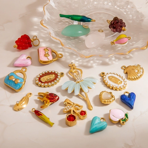 Dijes De Acero Inoxidable Para Hacer Joyas De Bricolaje Colgantes De Esmalte Colorido Fruta Animal Corazón Accesorios