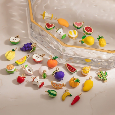 Cartoon Fruit Dessert Alloy Enamel Pendants For DIY Jewelry Making Strawberry Cake Orange Watermelon Charms Accessories For Women