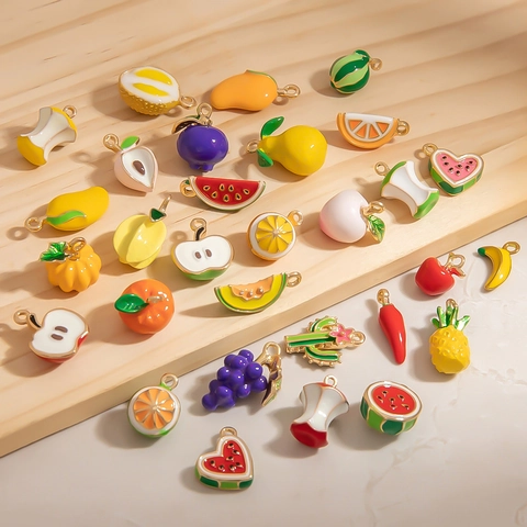 Cartoon Fruit Dessert Alloy Enamel Pendants For DIY Jewelry Making Strawberry Cake Orange Watermelon Charms Accessories For Women