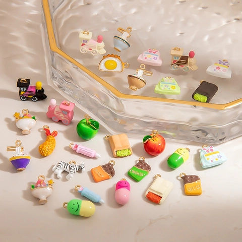Stainless Steel Alloy Enamel Charms For DIY Jewelry Making Cartoon Food Transport Shapes Pendant For Necklace Bracelet Crafting Accessories