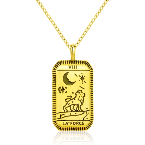 Tarot Strength Card Pendant Necklace Stainless Steel Gold Plated Vintage Lion Compass Star Evil Eye Hip Hop Jewelry
