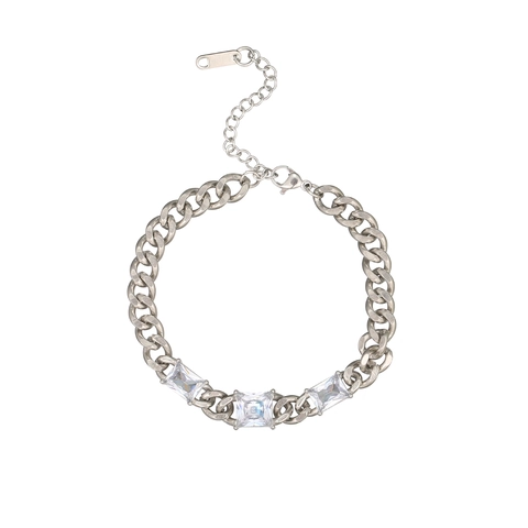 Stainless Steel Bracelet For Women Elegant Luxury Zircon Inlaid Geometric Snake Bone Chain Stylish Jewelry Accessory