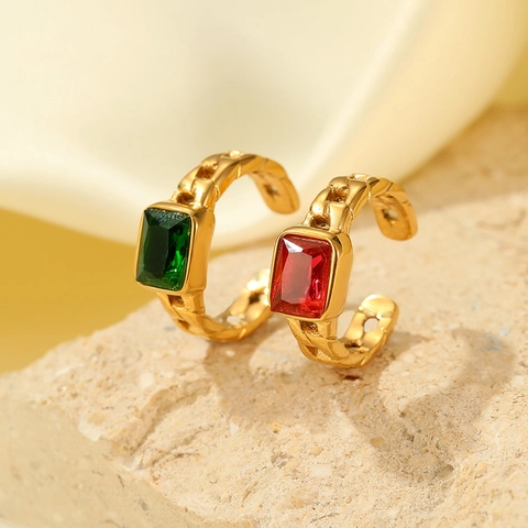 Anello Aperto Vintage in Acciaio Inossidabile per Donna Cuore Placcato Oro Strass Geometrico Gioielli Regolabili