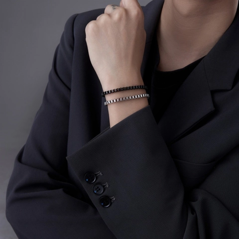 Bracelet Homme en Acier Inoxydable Chaîne Box Maillons Carrés Géométriques Minimaliste Noir Argent Bijoux Cadeau Personnel