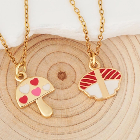 Gold Plated Copper Enamel Mushroom Cloud Sushi Cowboy Boot Pendant Necklace Creative Cute Jewelry Gift For Women Girls