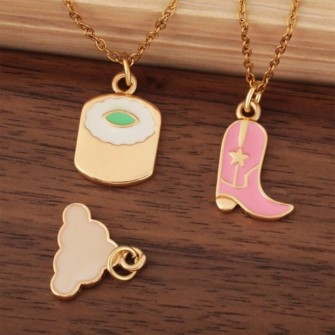 Gold Plated Copper Enamel Mushroom Cloud Sushi Cowboy Boot Pendant Necklace Creative Cute Jewelry Gift For Women Girls