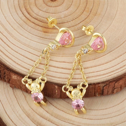 Vintage Mode Kupfer Bär Ohrhänger Mit Rosa Herz Strass Saturn Stern Dangle Ohrringe Für Damen Schmuck Geschenk