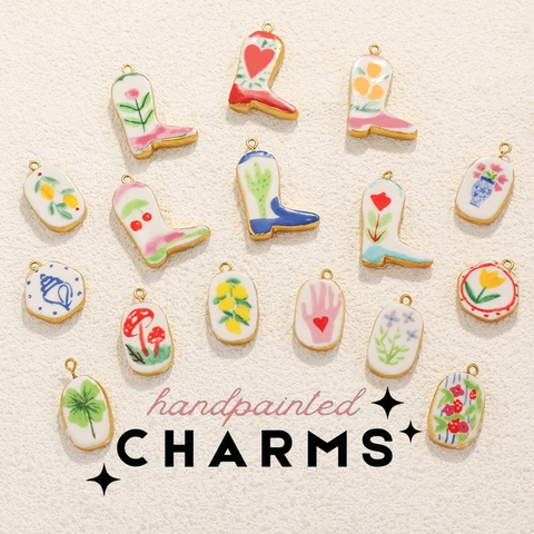 Stainless Steel Hand Painted Boot Oval Pendant Charms For DIY Necklace Bracelet Making Findings Vintage Floral Jewelry Hangings