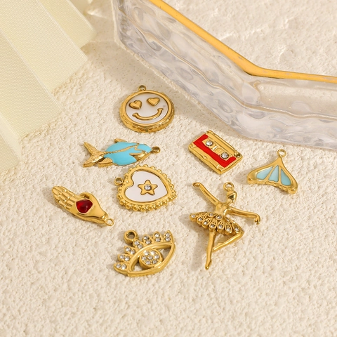 Stainless Steel Enamel Drip Oil Animal Tropical Fish Evil Eye DIY Jewelry Pendant 14K Gold Plated Color Preserving Charm
