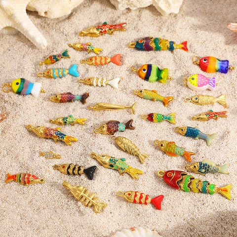 Stainless Steel Fish Pendant Enamel Drip Oil Charms Movable Articulated Goldfish Tropical Fish DIY Jewelry Accessories