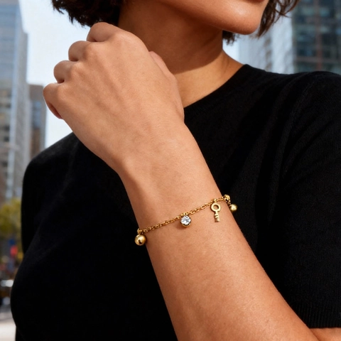 Minimalist Stainless Steel Charm Bracelet For Women Gold Silver Plated Zirconia Key Star Pendant Adjustable Jewelry