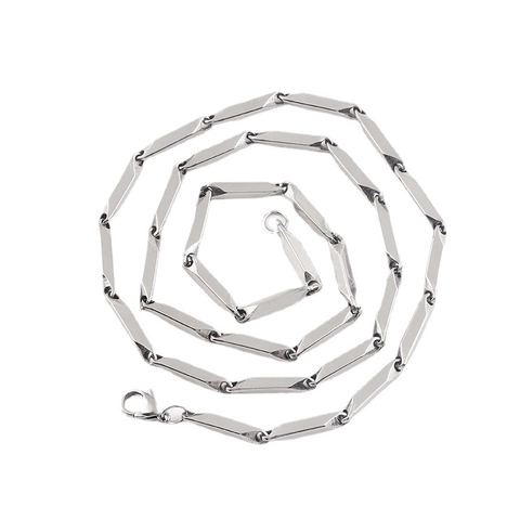 Collar Minimalista de Acero Inoxidable con Eslabones de Bambú para Hombre Mujer Tono Plateado Pulido Joyería Geométrica